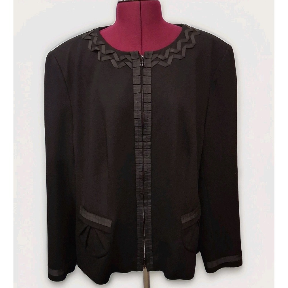 Basler Old Money Quiet‎ Luxury Intricate Womens Black Blazer Two Way Zip Jacket